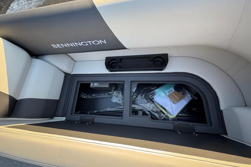 Slide: The Image of Interior storage compartment of 2026 Bennington 22 S-One Swingback boat. - 9