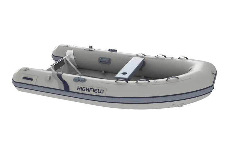 The Image of Manufacturer Provided Image: 2025 Highfield UltraLite 290 inflatable boat, gray with blue accents, side view. - 0