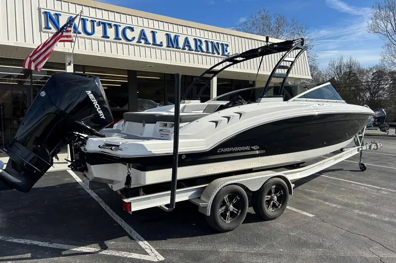 Slide: The Image of 2022 Chaparral 23 SSi OB boat on trailer at Nautical Marine dealership. - 5