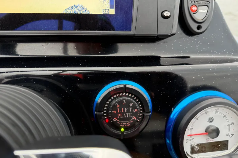 Slide: The Image of Close-up of a Blazer 625 Pro Elite 2018 RPM gauge displaying 14.1 volts and 29.3 hours. - 52