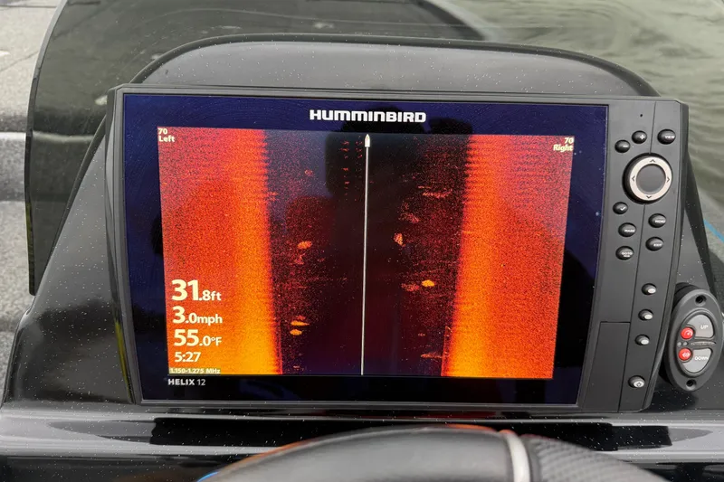 Slide: The Image of Humminbird fish finder display on 2018 Blazer 625 Pro Elite boat. - 56