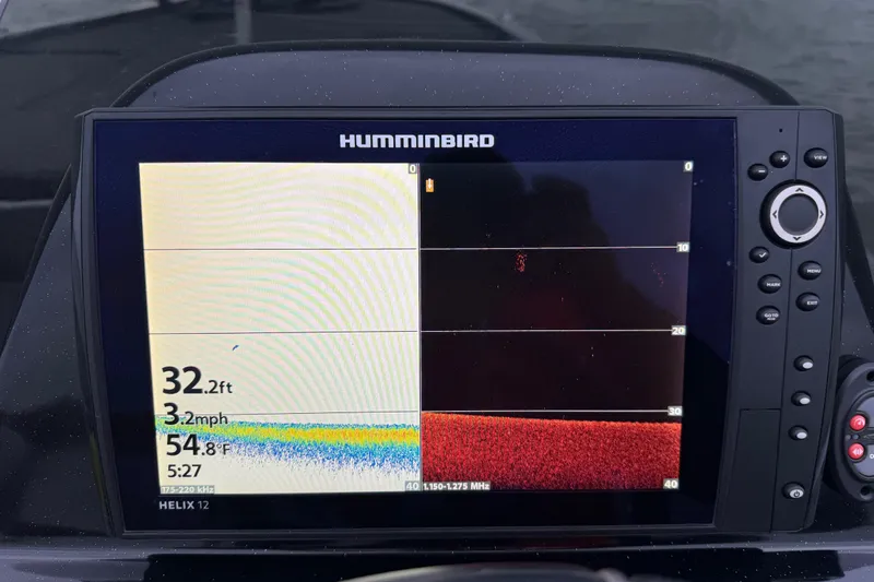 Slide: The Image of Humminbird fish finder display on 2018 Blazer 625 Pro Elite boat. - 57