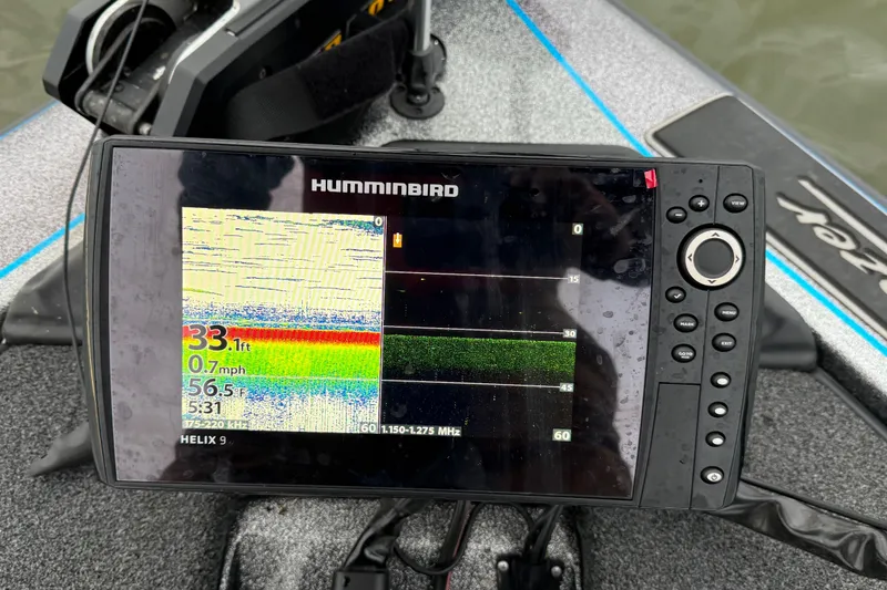 Slide: The Image of Fishfinder display on a 2018 Blazer 625 Pro Elite boat dashboard. - 61