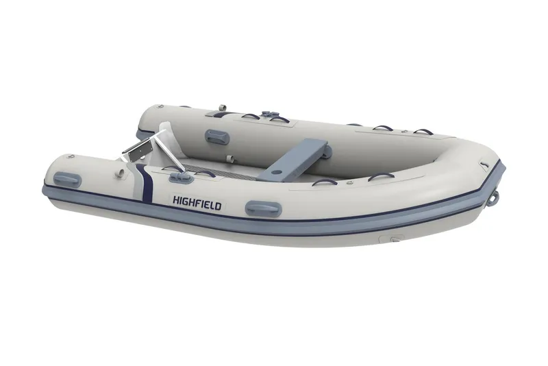 The Image of Manufacturer Provided Image: 2025 Highfield Ultralite 340 inflatable boat, white with blue accents, side view. - 0