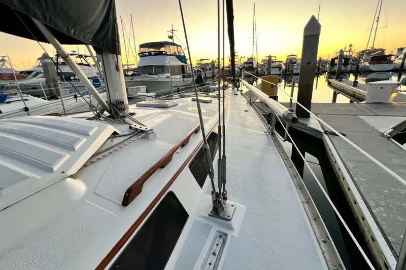 Slide: The Image of Sailboat docked at sunset, 1990 Hunter Legend 40, marina view. - 15