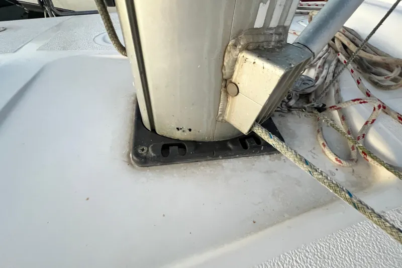 Slide: The Image of Mast base of 1990 Hunter Legend 40 sailboat with rigging details. - 17