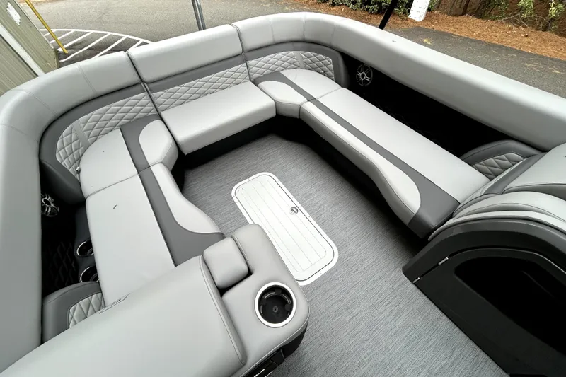 Slide: The Image of Luxurious seating area of 2026 Godfrey Monaco 255 SDC boat with modern design. - 13