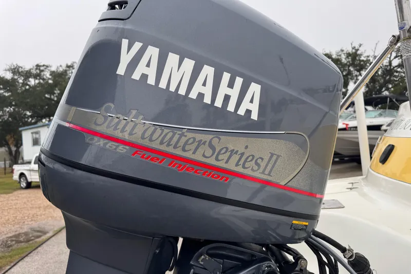 Slide: The Image of Yamaha Saltwater Series II outboard motor on 2003 VIP Deckliner 224 boat. - 11