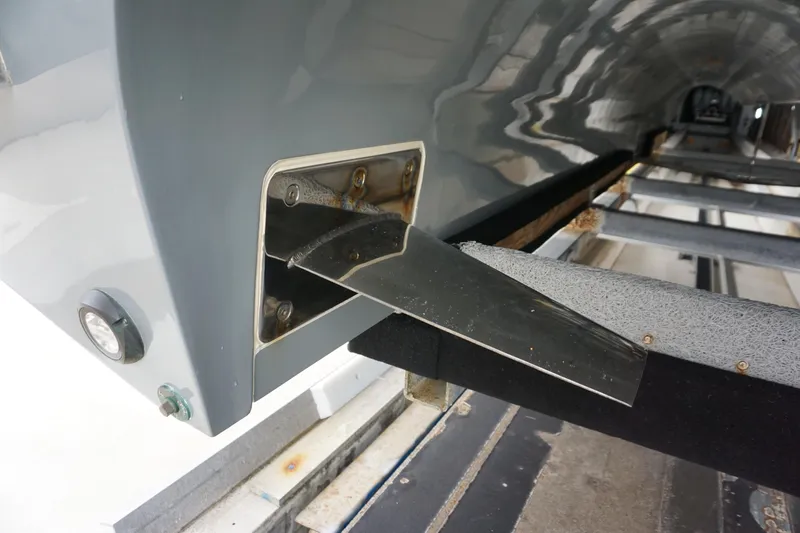 Slide: The Image of 2023 Insetta 35IFC boat detail showing hull and metal component. - 26