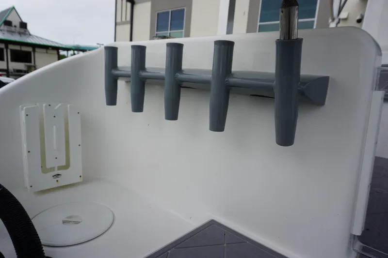 Slide: The Image of 2023 Insetta 35IFC boat rod holders and deck detail. - 6