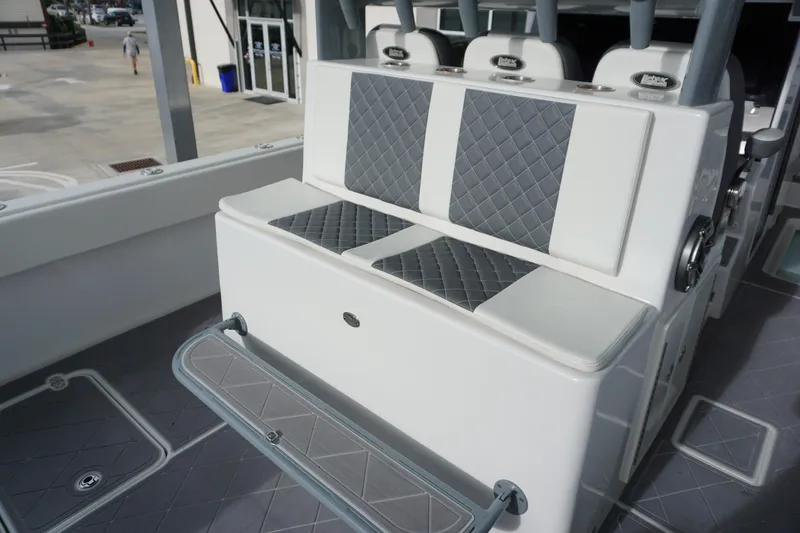 Slide: The Image of 2023 Insetta 35IFC boat interior with quilted seating and modern design. - 8