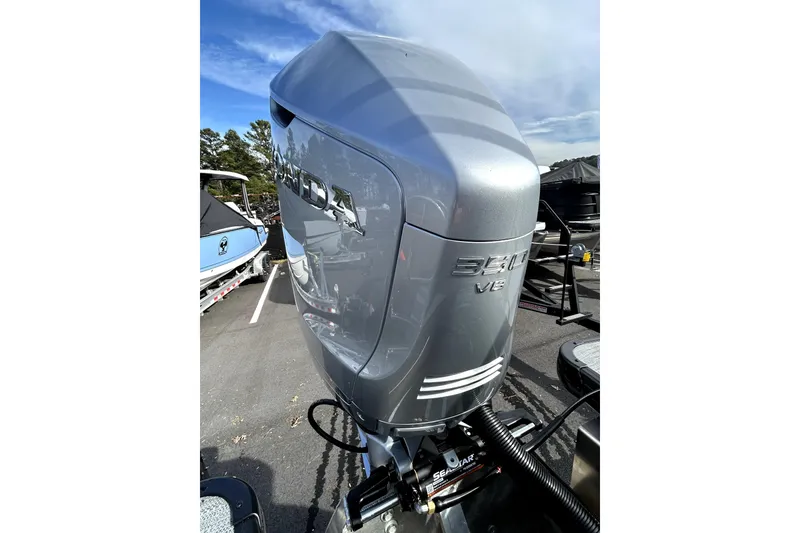 Slide: The Image of Silver Honda 350 V8 outboard engine on a 2026 Godfrey Monaco 235 ULC boat. - 12