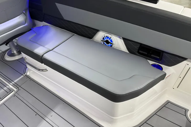 Slide: The Image of 2026 Chaparral SSX 30 boat interior with sleek seating and modern design. - 30