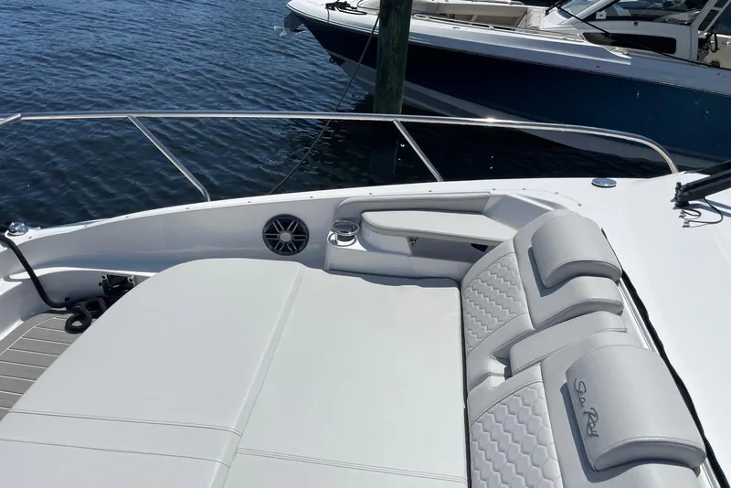 Slide: The Image of 2022 Sea Ray Sundancer 320 Outboard with luxurious seating on a sunny day. - 6