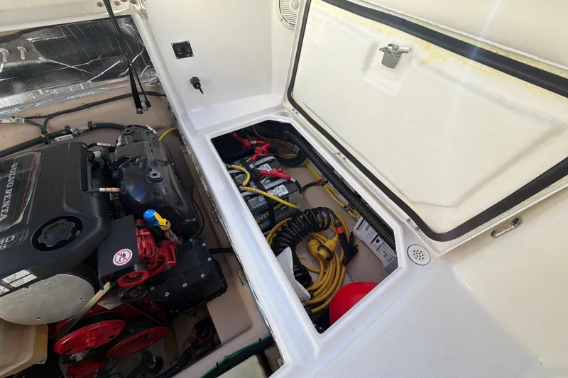 Slide: The Image of Engine compartment of a 2016 Cutwater C-242 Coupe with Volvo Penta engine and wiring. - 46