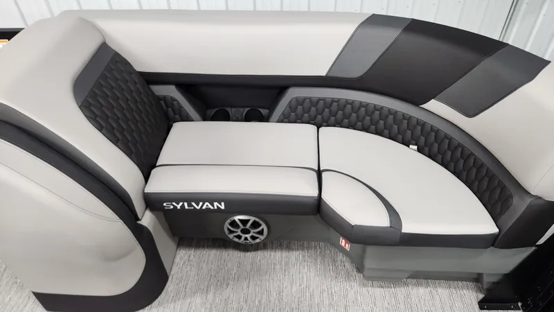 Slide: The Image of The 2026 Sylvan L3 SLZ features a sleek, upholstered seating area with a modern design. - 39