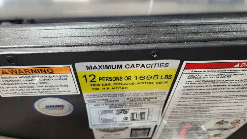 Slide: The Image of Sign shows maximum capacity of 12 persons or 1695 pounds for a Sylvan boat. - 24
