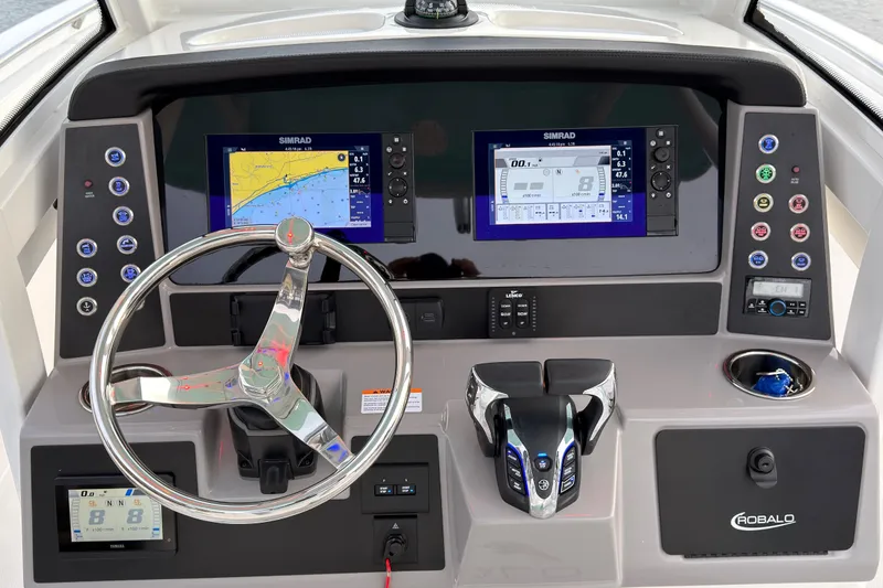 Slide: The Image of Control panel of 2025 Robalo R250 Center Console boat with labeled buttons. - 29