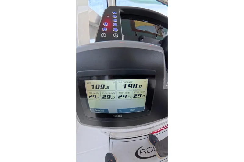 Slide: The Image of Dashboard of 2025 Robalo R250 Center Console showing trip data and fuel usage. - 32