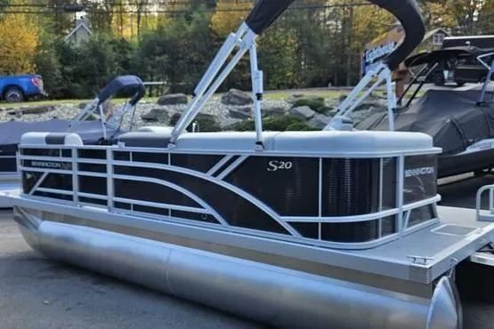 Slide: The Image of 2026 Bennington 20 SL pontoon boat with sleek design and modern features. - 3