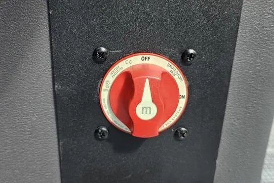 Slide: The Image of Red power switch on 2026 Bennington 20 SL boat panel, labeled "OFF" and "ON". - 9