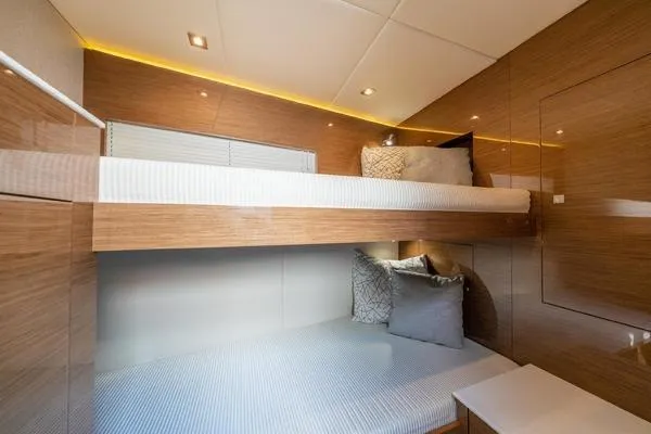 Slide: The Image of Luxurious bedroom interior of 2018 Cruisers Yachts 50 Cantius with modern design and large windows. - 26