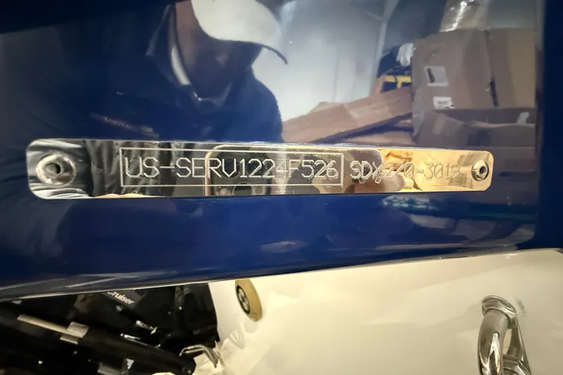Slide: The Image of 2026 Sea Ray SDX 270 boat identification plate with serial number. - 26