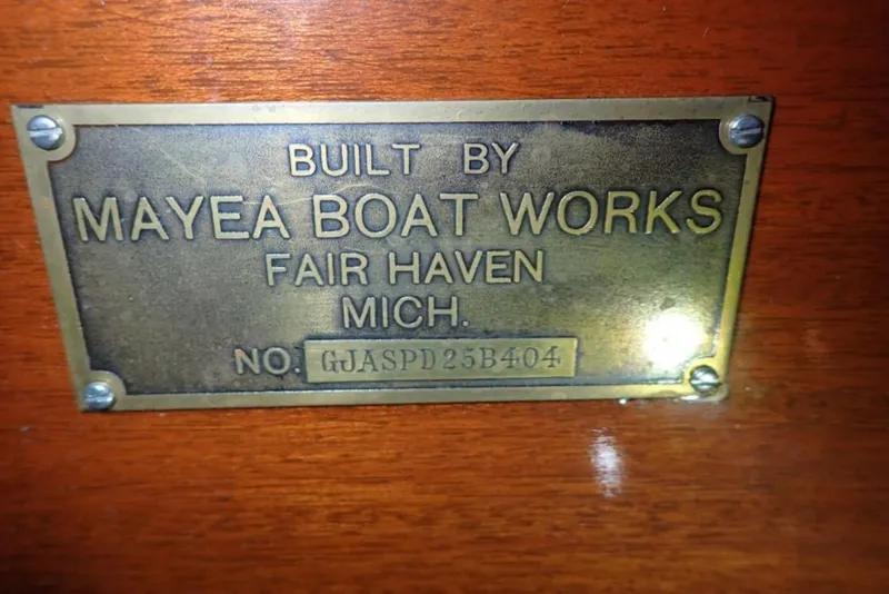 Slide: The Image of Plaque on 2004 Mays Craft 25 Gentleman's Racer by Mayea Boat Works, Fair Haven, Michigan. - 13