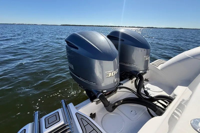 Slide: The Image of Twin Yamaha 300 outboard engines on a 2021 Sea Fox 288 Commander boat. - 100