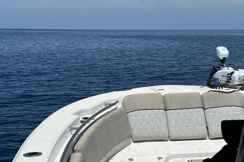 Slide: The Image of 2021 Sea Fox 288 Commander boat on open water, featuring dual engines. - 5