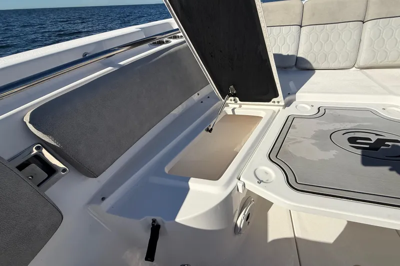 Slide: The Image of 2021 Sea Fox 288 Commander boat interior with open storage compartment. - 52