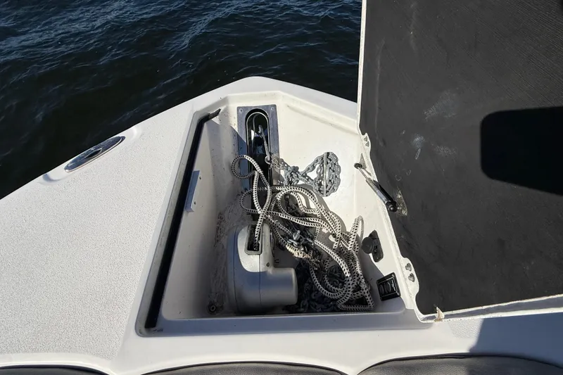Slide: The Image of Anchor compartment of 2021 Sea Fox 288 Commander boat with rope and chain. - 59