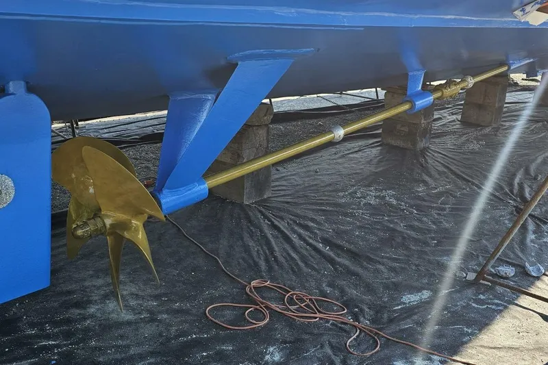 Slide: The Image of Propeller and shaft of 1969 Derecktor 68 Hunt Motor Yacht on dry dock. - 27
