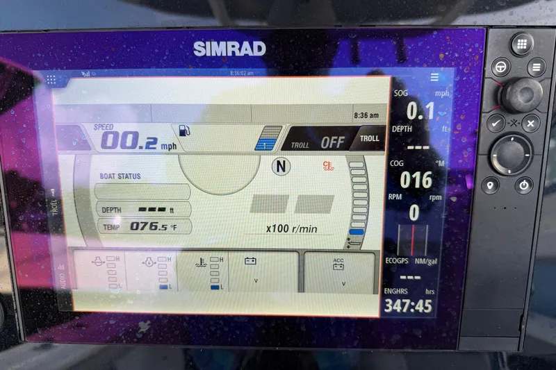 Slide: The Image of Simrad display on 2018 Sportsman Heritage 241 Center Console showing speed, depth, and engine hours. - 16
