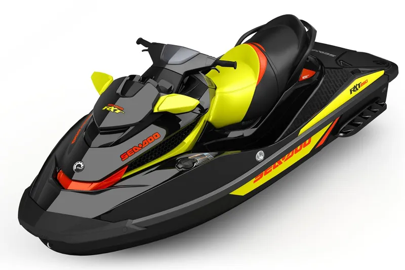 Slide: The Image of Manufacturer Provided Image: 2015 Sea-Doo RXT 260 jet ski, black and yellow, side view. - 3