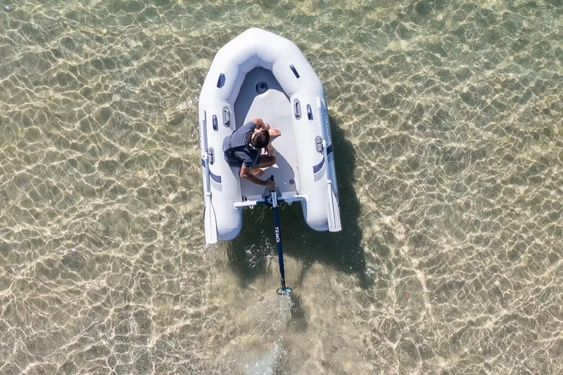 Slide: The Image of Aerial view of Highfield Roll-Up 200 KAM inflatable boat in clear water. - 7