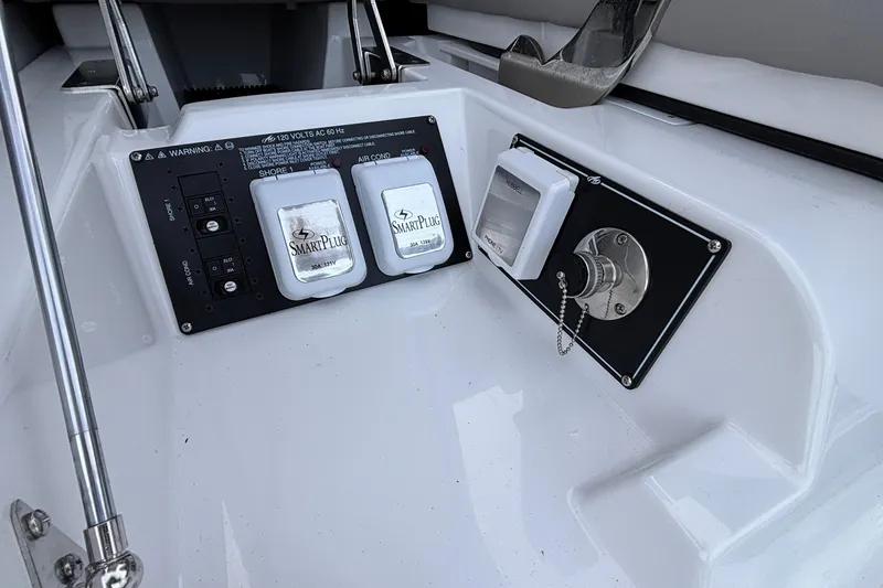 Slide: The Image of Electrical panel on 2026 Monterey 385 Super Express boat with SmartPlug connectors. - 50