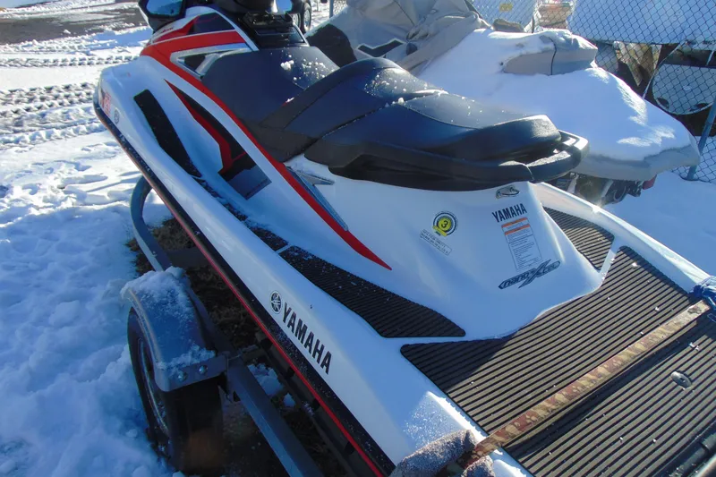 Slide: The Image of 2016 Yamaha WaveRunner VXR on snowy trailer, showcasing sleek design and vibrant colors. - 6