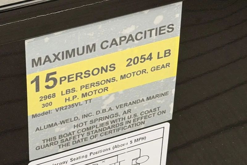 Slide: The Image of 2026 Veranda VR 235 VL capacity label: 15 persons, 2968 lbs, 300 HP motor. - 13