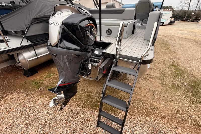 Slide: The Image of 2026 Veranda VR 235 VL pontoon boat with Yamaha outboard motor and boarding ladder. - 3