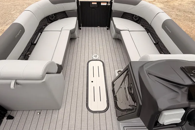 Slide: The Image of 2026 Veranda VR 235 VL pontoon boat interior with luxurious seating and modern design. - 4