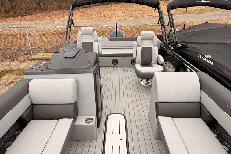 Slide: The Image of 2026 Veranda VR 235 VL pontoon boat interior with luxurious seating and modern design. - 8