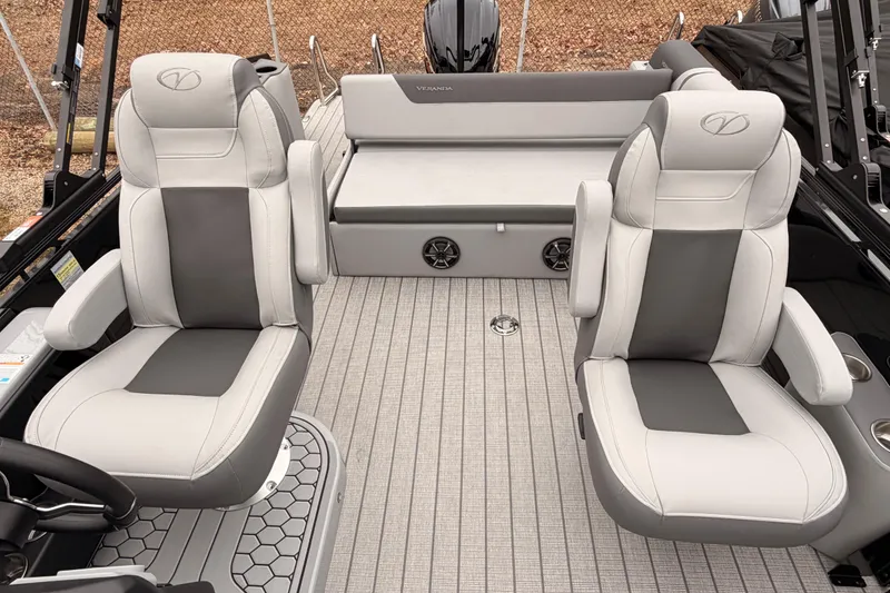 Slide: The Image of 2026 Veranda VR 235 VL boat interior with plush seating and modern design. - 9