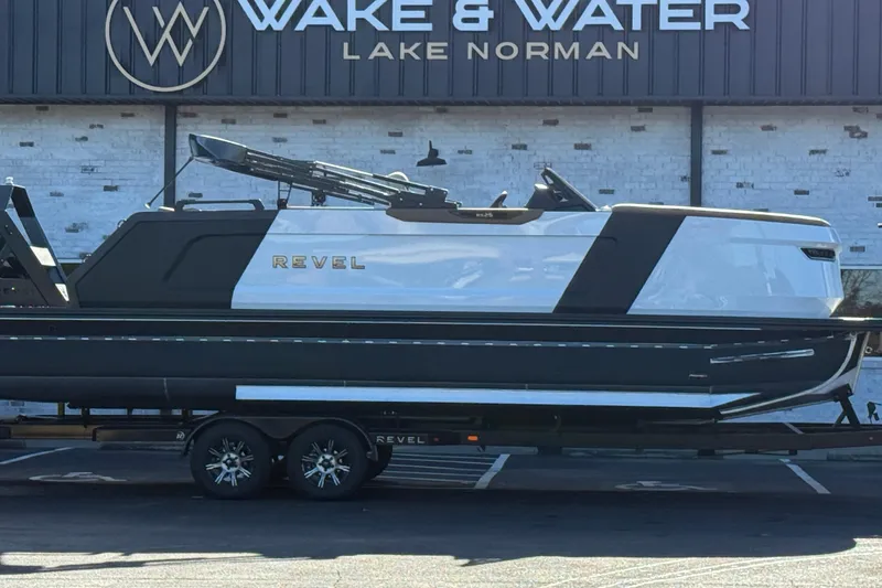 Slide: The Image of 2026 Revel RS25 boat on trailer at Wake & Water Lake Norman. - 4