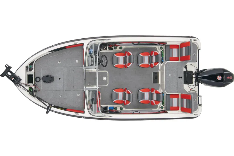 Slide: The Image of 2026 Ranger 1850MS boat with outboard motor parked outdoors. - 7