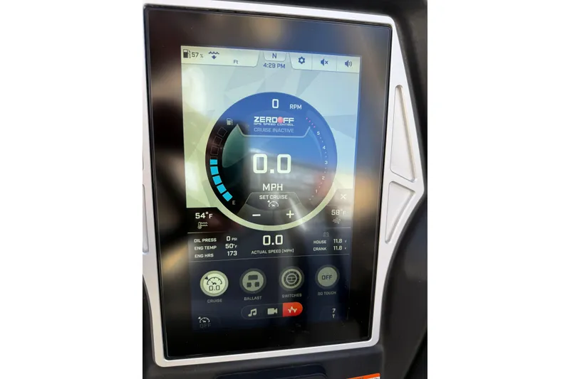 Slide: The Image of 2022 Tigé 24RZX touchscreen dashboard displaying speed, RPM, and engine metrics. - 12