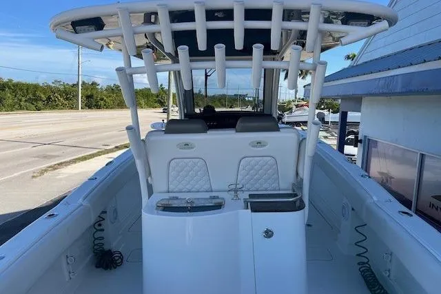 Slide: The Image of 2020 World Cat 280 CC-X boat interior with rod holders and seating. - 10