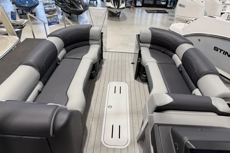Slide: The Image of Luxurious seating on 2026 Avalon 2585 EXCALIBUR LTD FL boat, showroom display. - 6