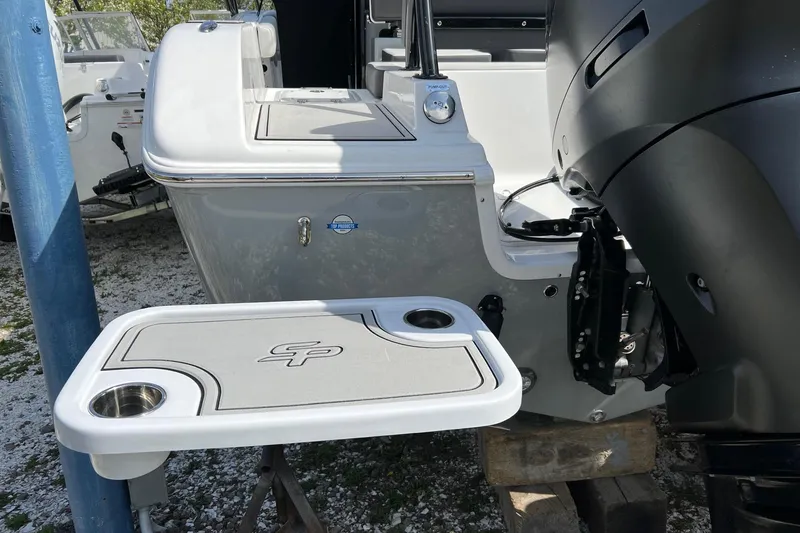 Slide: The Image of 2026 Sea Pro 245FLX Sandbar boat with motor and rear platform detail. - 30
