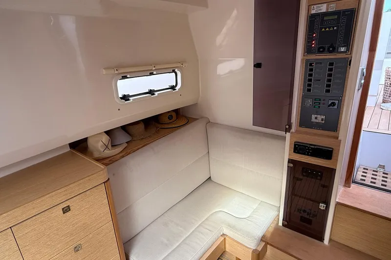 Slide: The Image of Interior of 2013 Fjord 40' Open yacht with seating and control panel. - 100